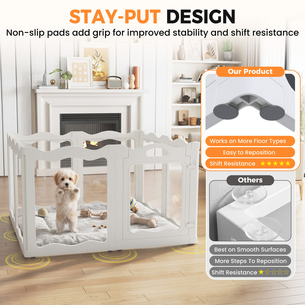 YODOLLA Acrylic Puppy Pen Indoor Dog Playpen 8 Panels 104 x 104 x 60cm