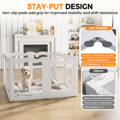 YODOLLA Acrylic Puppy Pen Indoor Dog Playpen 8 Panels 104 x 104 x 60cm