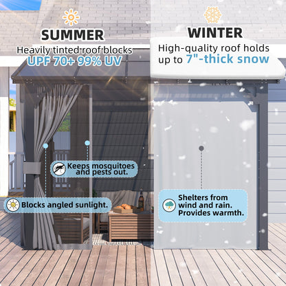 YODOLLA 2.4 X 3 m Small Wall-Mounted Lean to Pergola Gazebo with Curtains and Netting