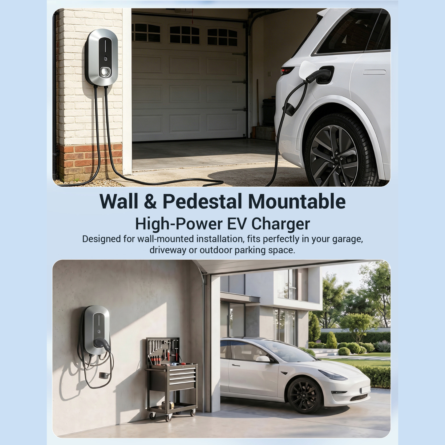 YODOLLA 7kW Wall Mount EV Charger 32A Single Phase Mode 3 Type 2 Tethered Cable
