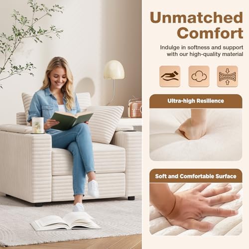 YODOLLA Single Chaise lounge Sofa, Chair Bed with Ottoman, Beige