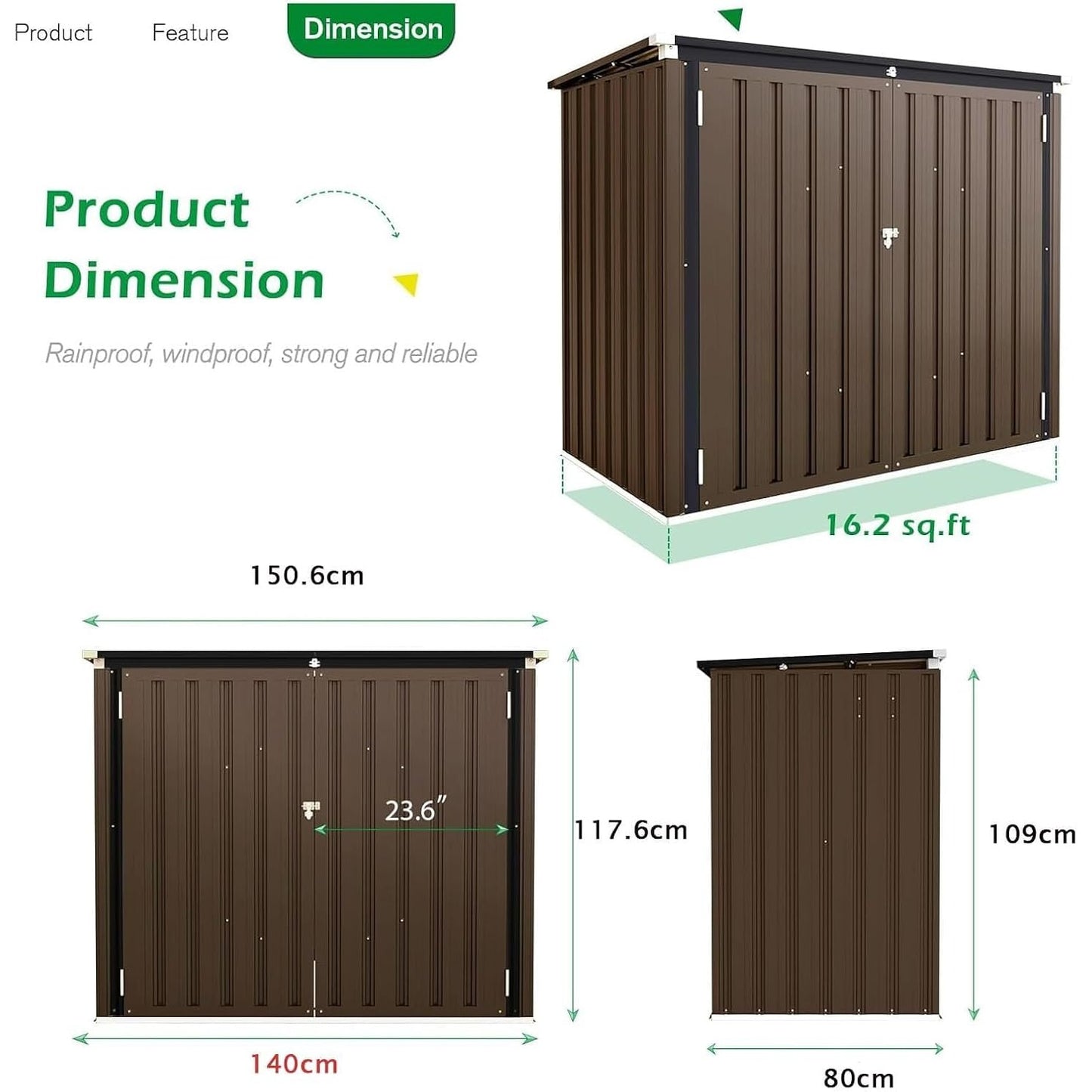 YODOLLA Outdoor Trash Can Storage Shed, Garden Storage Box, Metal Outdoor Shed with Double Door