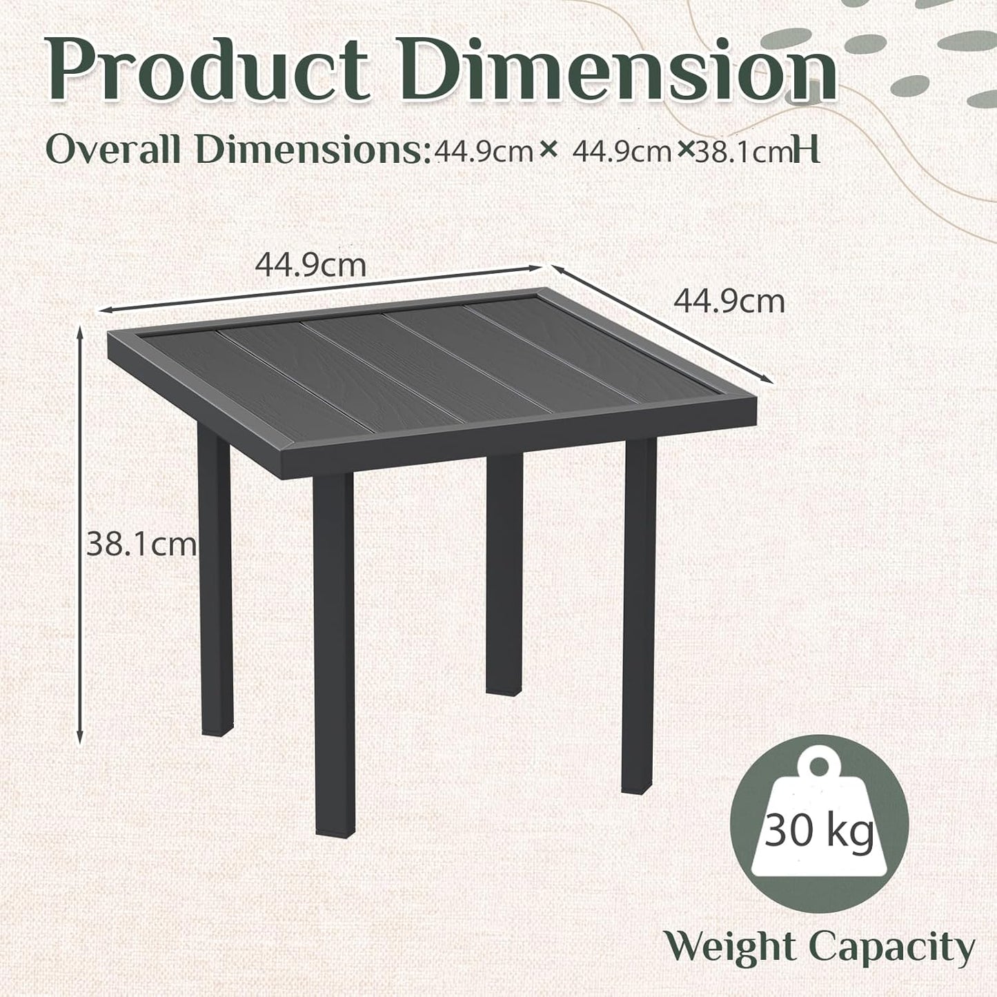 YODOLLA Square Outdoor Side Table Pool End Table, Metal  Easy Maintenance  (1pcs)