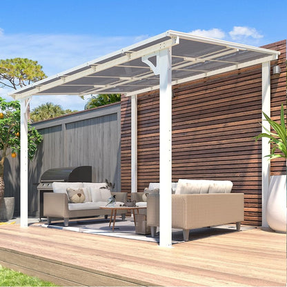 YODOLLA 2.4m x 3m Wall-Mounted Aluminium Awning Gazebo, Lean to Pergola