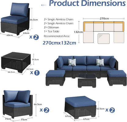 YODOLLA 7 Pieces Garden Furniture Sets, Wicker Weave Corner Sofa Set with Coffee Table
