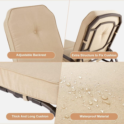 YODOLLA Sun Lounger with 10cm Thickened Cushion, Adjustable Recliner Chair