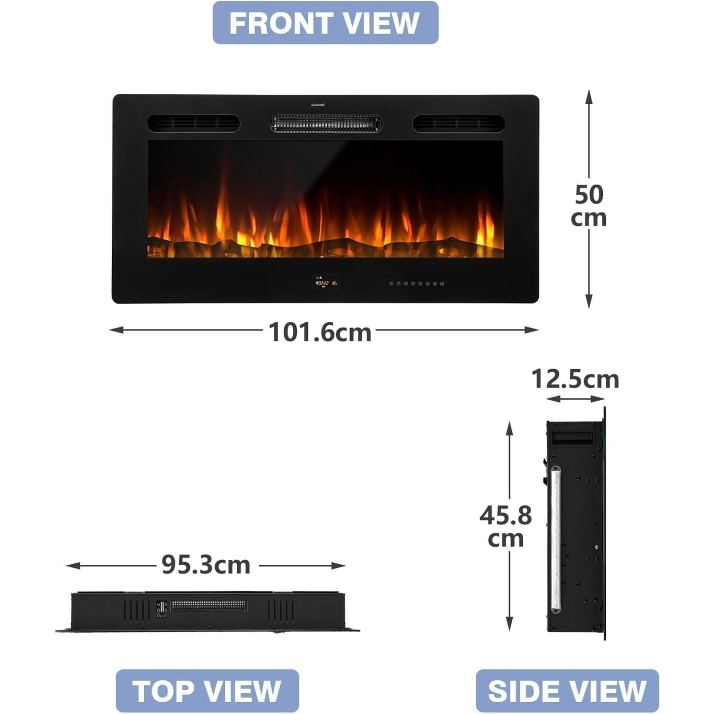 YODOLLA Electric Fireplace Wall Mounted Insert with 10 Color LED Flames