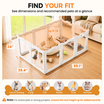 YODOLLA Acrylic Puppy Pen Indoor Dog Playpen 10 Panels 104 x 154 x 60cm