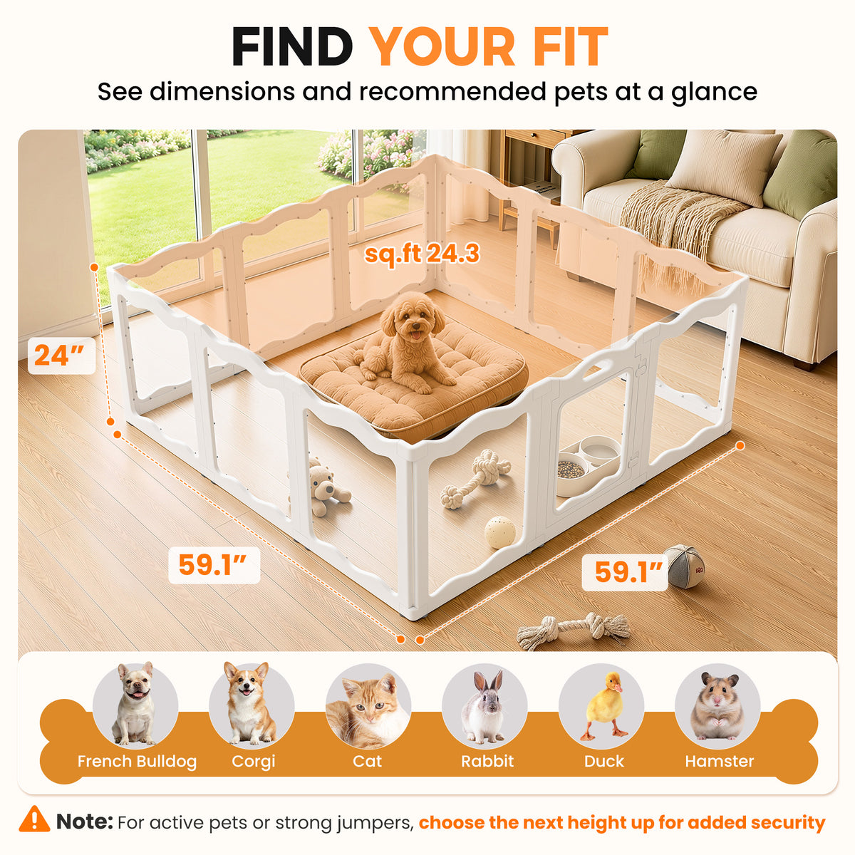 YODOLLA Acrylic Puppy Pen Indoor Dog Playpen 12 Panels 154 x 154 x 60cm