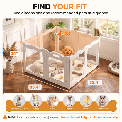 YODOLLA Acrylic Puppy Pen Indoor Dog Playpen 8 Panels 104 x 104 x 60cm