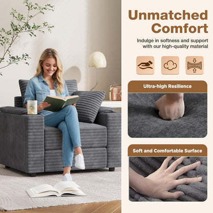 YODOLLA Single Chaise lounge Sofa, Chair Bed with Ottoman, Grey