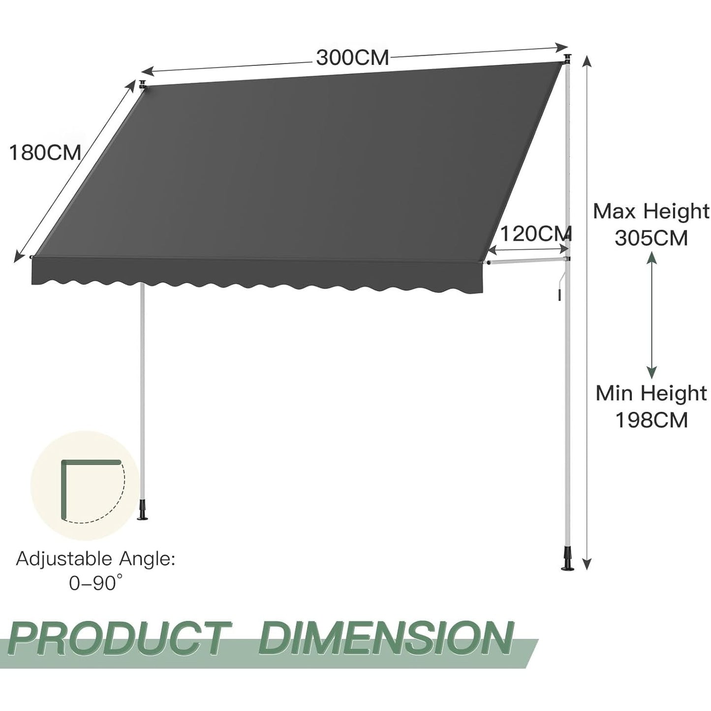 YODOLLA DIY Free Standing Awning, Garden Awnings with Hand Crank