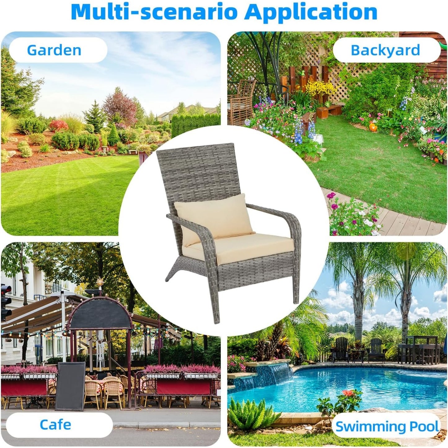 YODOLLA  Adirondack PE Rattan Garden Chair, Outdoor Armchair Wicker Lounge Chairs