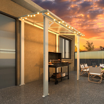 YODOLLA 2.4x1.5m Aluminium Lean-to Gazebo Wall-Mounted Hardtop Roof Pergola, White