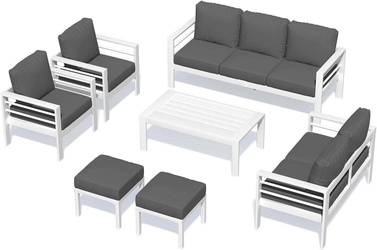 YODOLLA 7-Piece Aluminium Garden Furniture Set, 9 Seater Conversational Corner Sofa