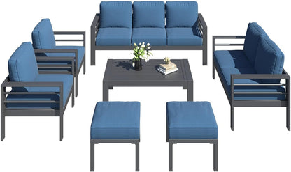 YODOLLA 7-Piece Aluminium Garden Furniture Set, 9 Seater Conversational Corner Sofa