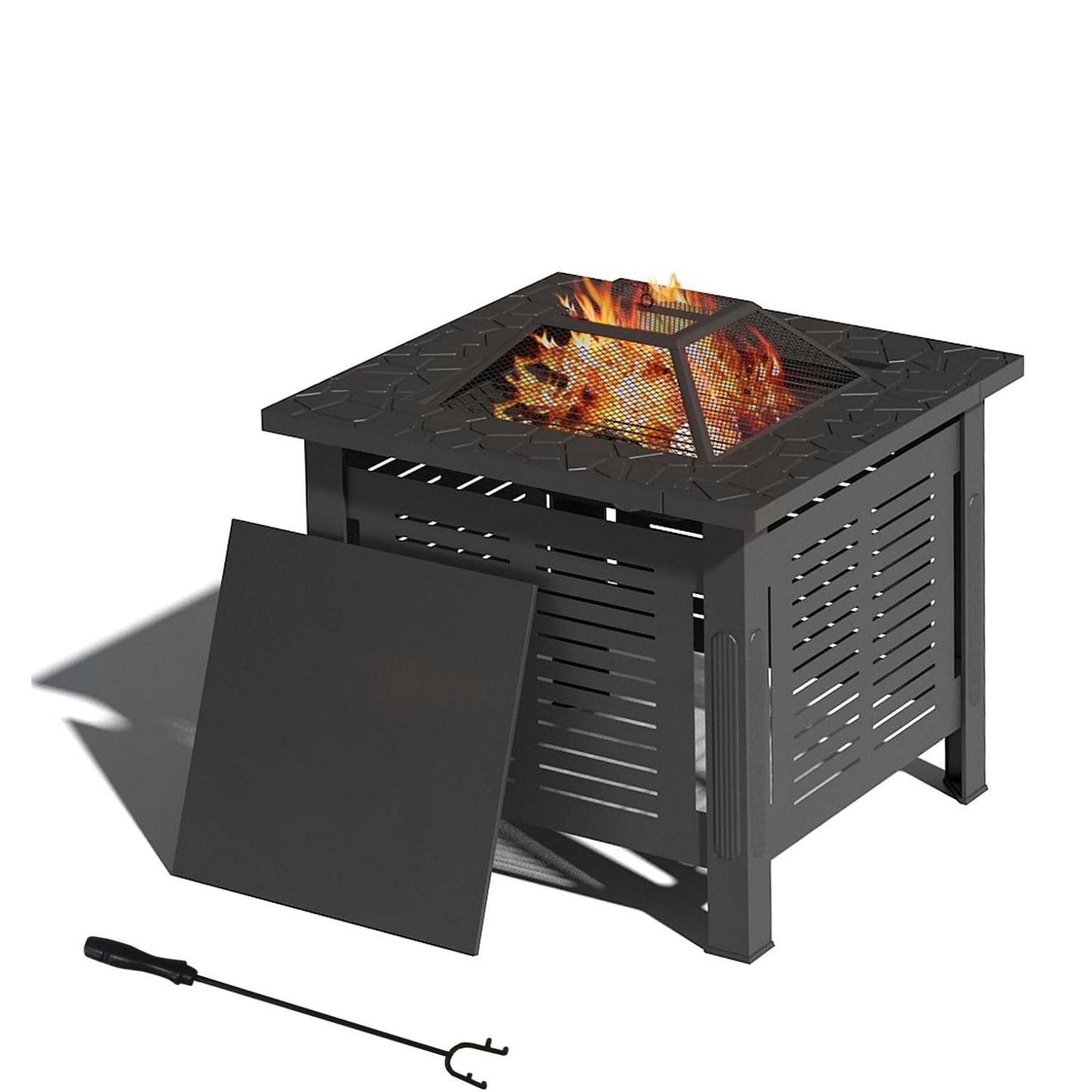 YODOLLA Square Fire Pit Table, Metal Fire Pits for Outdoor BBQ