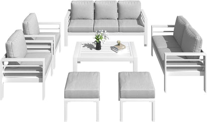 YODOLLA 7-Piece Aluminium Garden Furniture Set, 9 Seater Conversational Corner Sofa