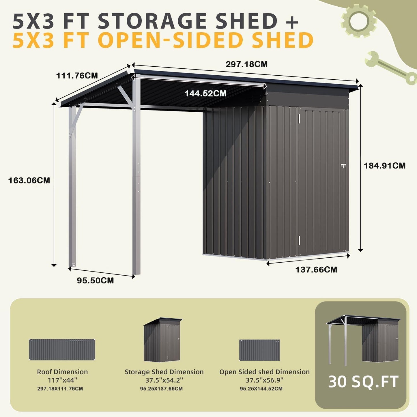 YODOLLA Garden Shed With Gazebo, Open-Sided Storage Shed