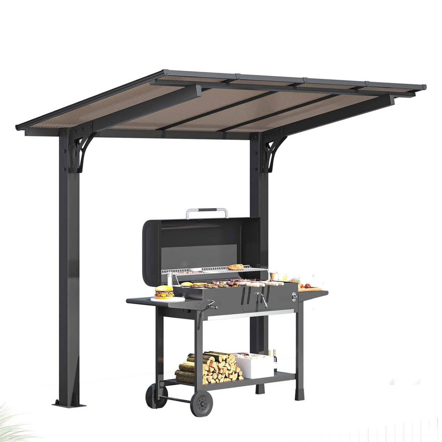 YODOLLA 2.4x1.5m Freestanding Hardtop Lean to Gazebo Pergola for Patio