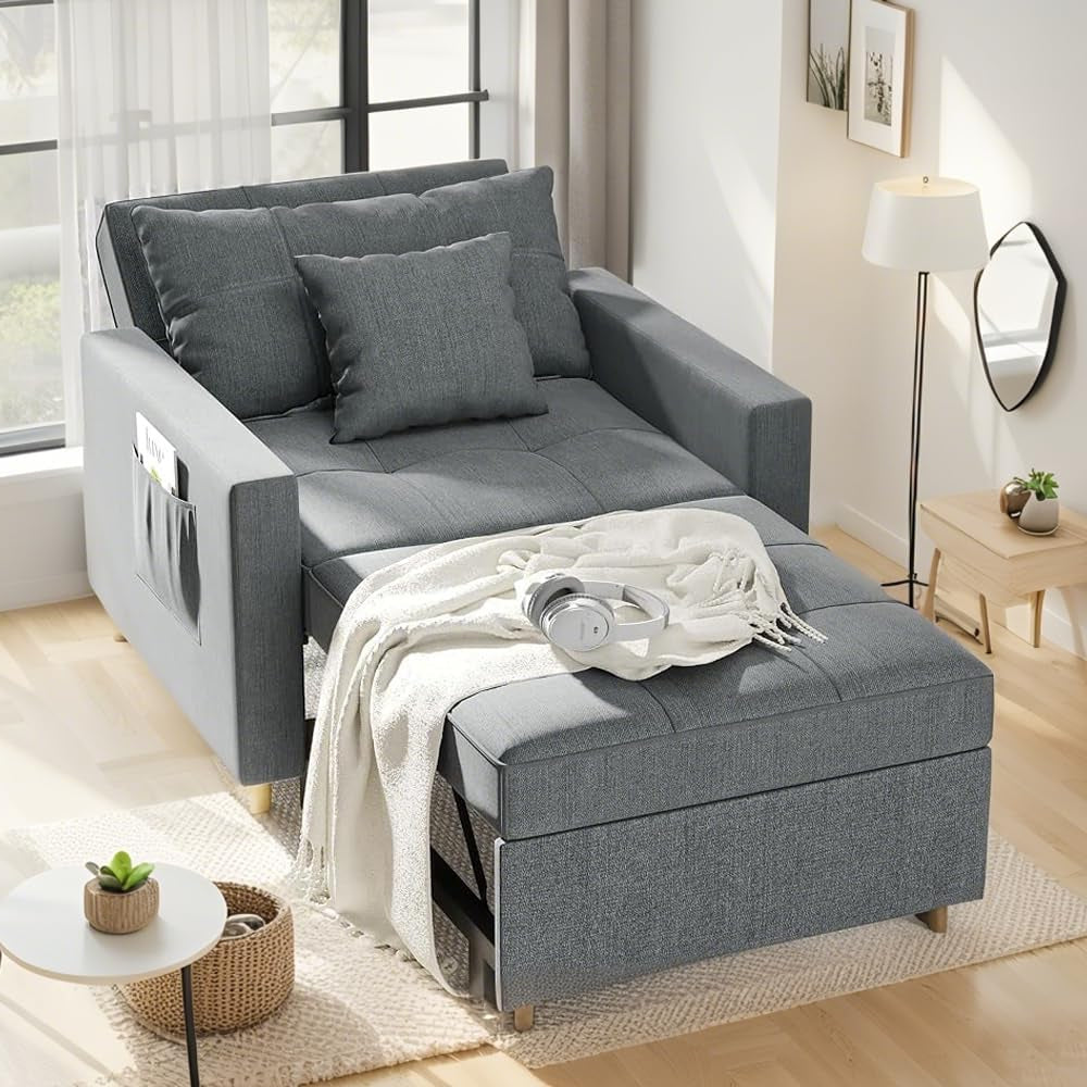 YODOLLA 3-in-1 Sleeper Sofa Bed, 192cm Convertible Single Sofa, Adjustable Armchair