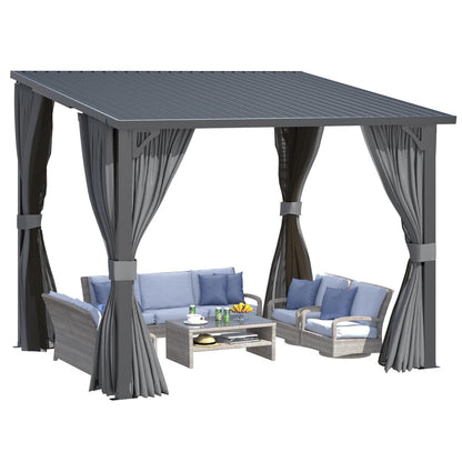 YODOLLA 2.4x2.4m Lean-to Gazebo with Curtains and Mosquito Netting