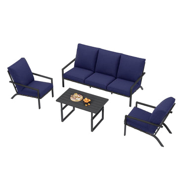 YODOLLA 5 Seater Outdoor Garden Furniture Set, 3-Seater Sofa & 2 Armchairs with Coffee Table