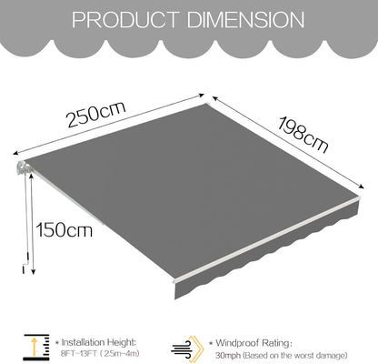 YODOLLA 250×198cm Manual Retractable Awning Sun Shade