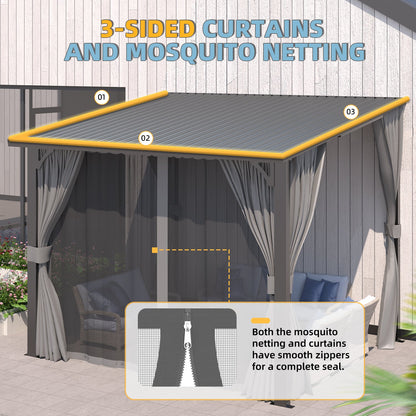 YODOLLA 2.4x3m Outdoor Pergola Hardtop Gazebo with Curtains and Netting for Patio