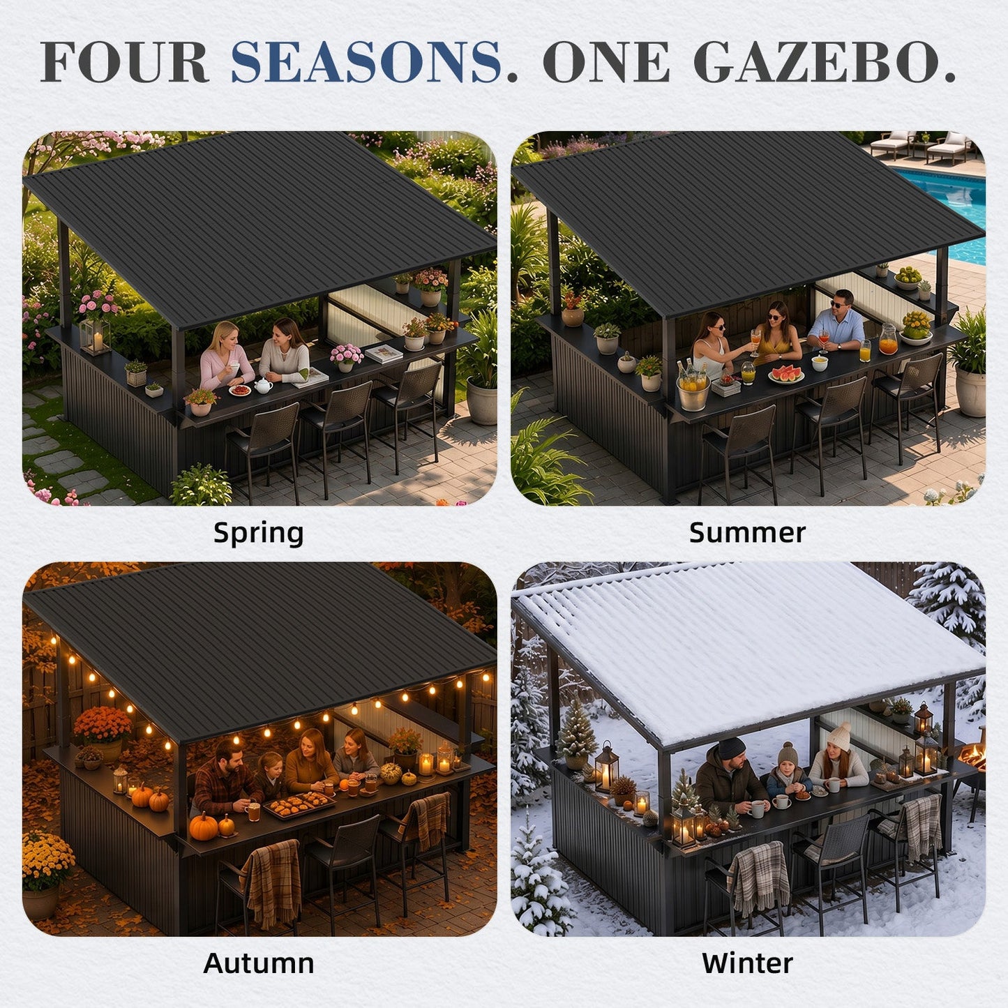 YODOLLA 3mx3.7m, Grill Gazebo BBQ Shelter, Garden Metal Pergola