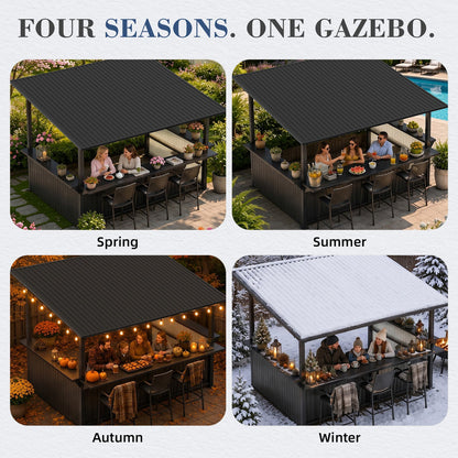 YODOLLA 3mx3.7m, Grill Gazebo BBQ Shelter, Garden Metal Pergola
