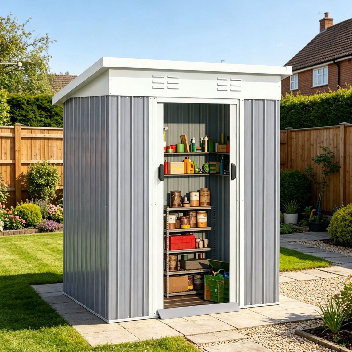 YODOLLA 3x5ft Metal Garden Storage Shed, Sliding Lockable Door, Dark Grey