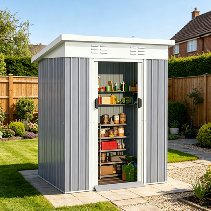 YODOLLA 3x5ft Metal Garden Storage Shed, Sliding Lockable Door, Dark Grey