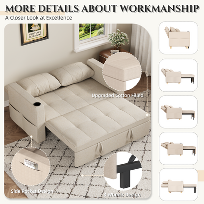 YODOLLA 2 Seater Sofa bed, 3-in-1 Convertible Sleeper Sofa 160cm, Beige