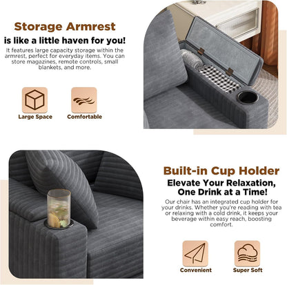 YODOLLA Single Chaise lounge Sofa, Chair Bed with Ottoman, Grey