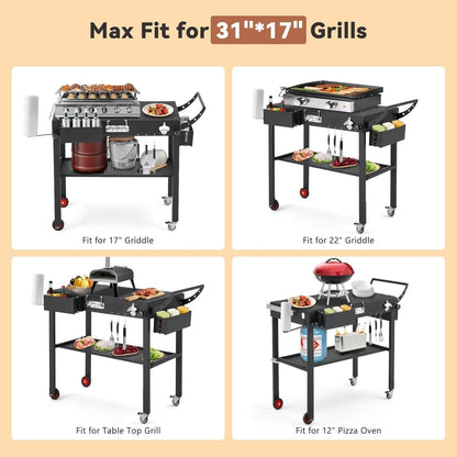 YODOLLA Foldable Pizza Oven Stand, Grill Cart Trolley on Wheels & Handle