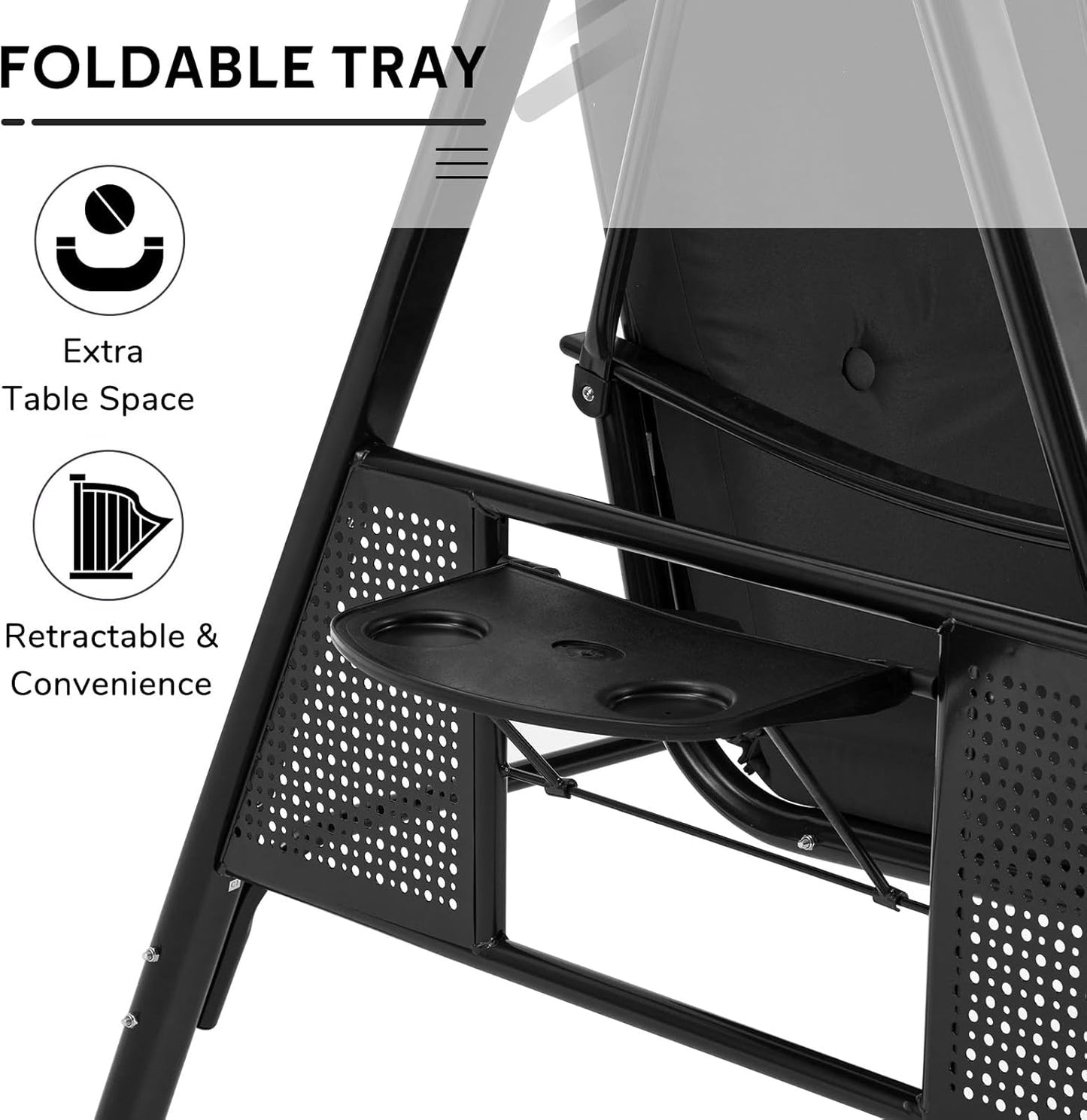 YODOLLA 3 Seater Garden Swing Chair with Adjustable Canopy & Cushions, Black