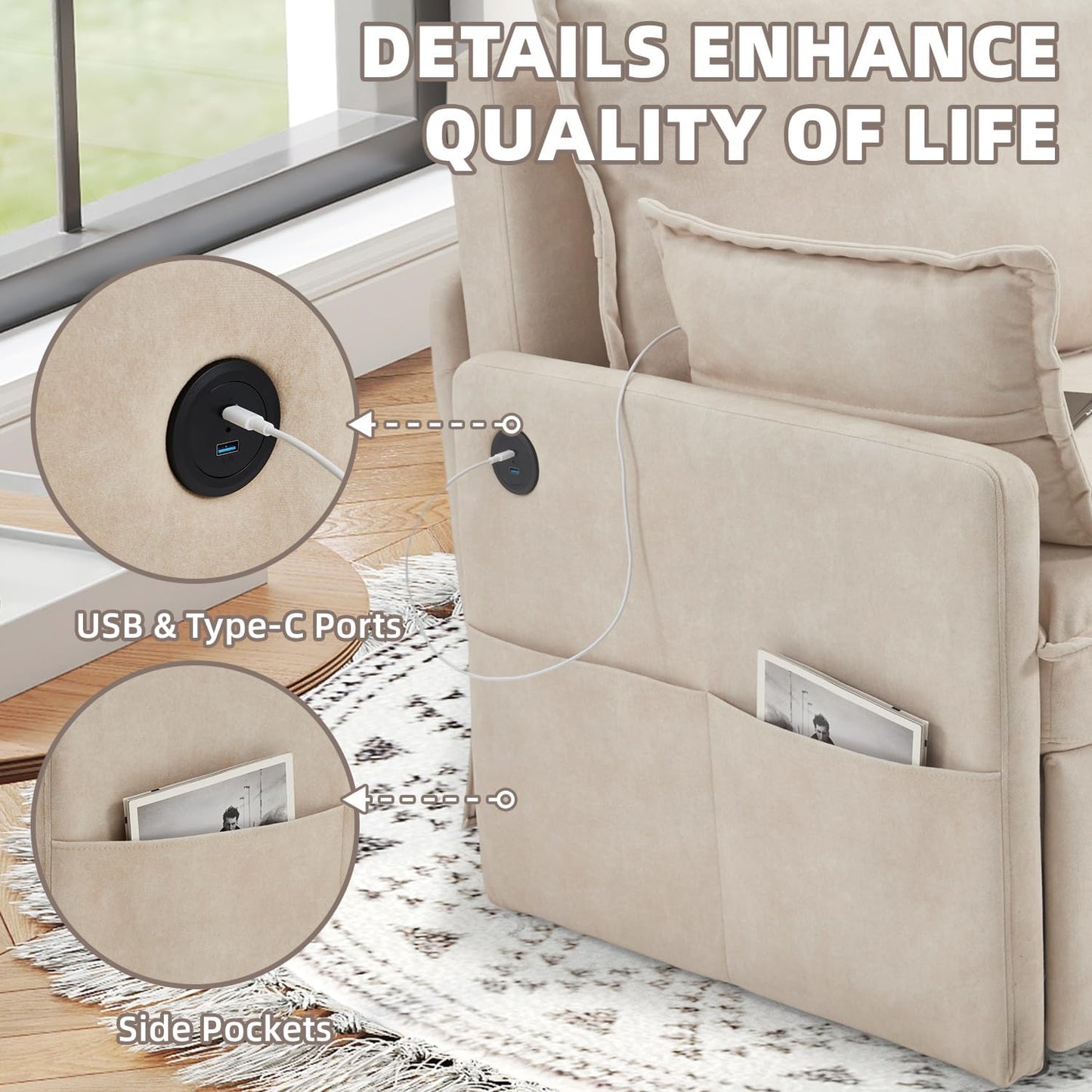 YODOLLA 4 in 1 Sofa Bed Queen, 72" Pull Out Couch Sleeper Sofa Bed