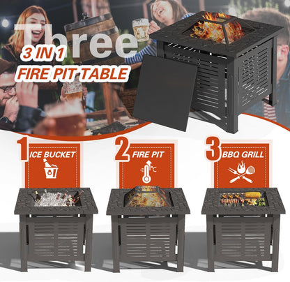 YODOLLA Square Fire Pit Table, Metal Fire Pits for Outdoor BBQ