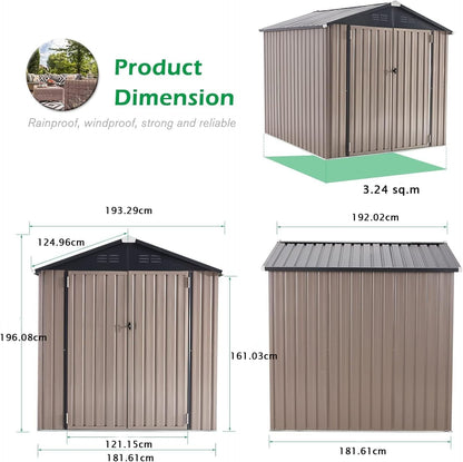 YODOLLA 6x6ft Outdoor Storage Shed, Bike Tool Garden Metal Sheds