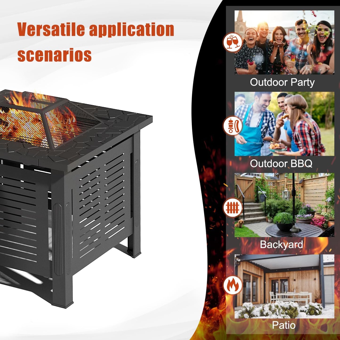 YODOLLA Square Fire Pit Table, Metal Fire Pits for Outdoor BBQ