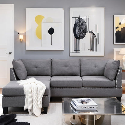 YODOLLA 225cm L-Shaped Corner Sofa, 3-4 Seater Modern Sofa Couch with Footstool