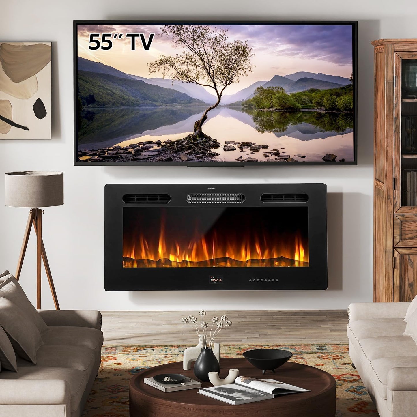 YODOLLA Electric Fireplace Wall Mounted Insert with 10 Color LED Flames