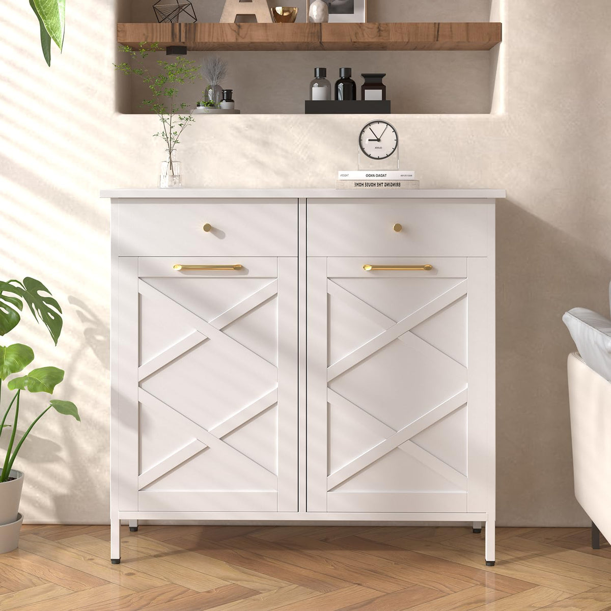 YODOLLA Double Tilt Out Trash Can Cabinet with 2 Drawers