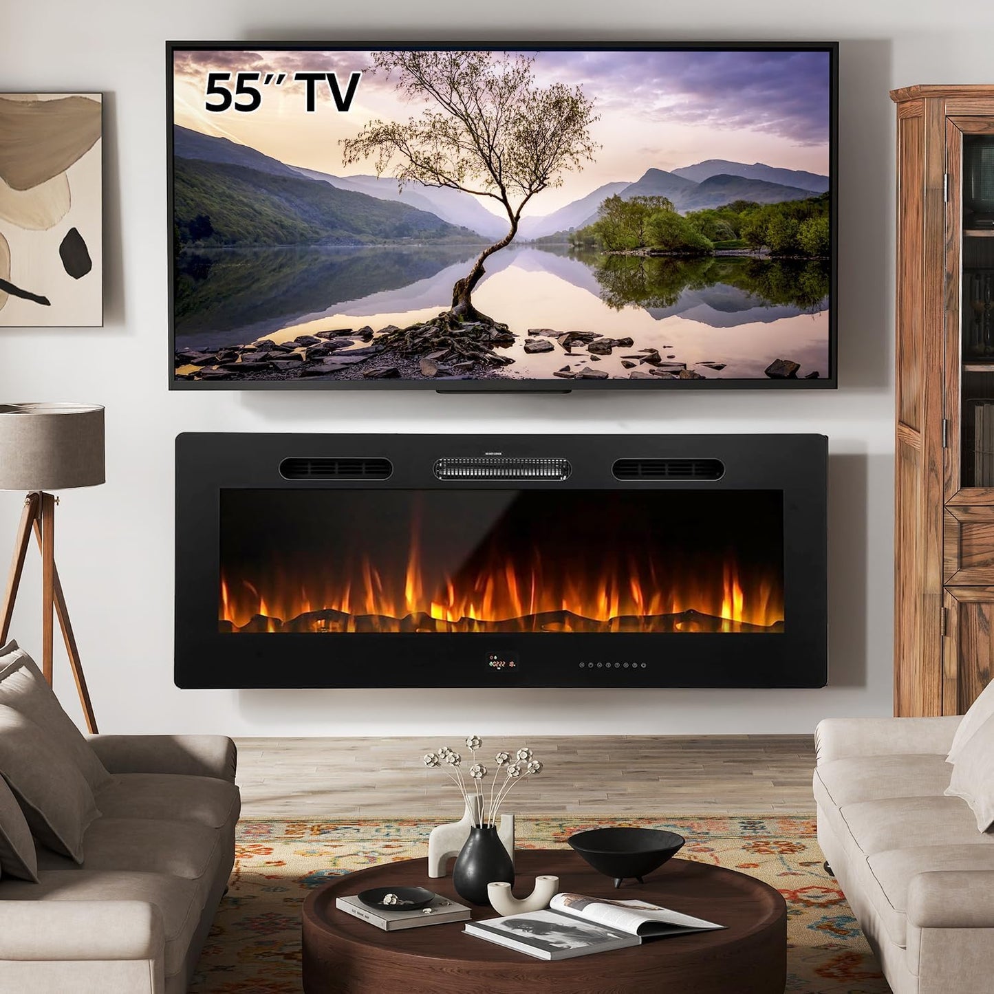 YODOLLA Electric Fireplace Wall Mounted Insert with 10 Color LED Flames