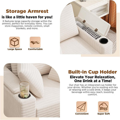 YODOLLA Single Chaise lounge Sofa, Chair Bed with Ottoman, Beige