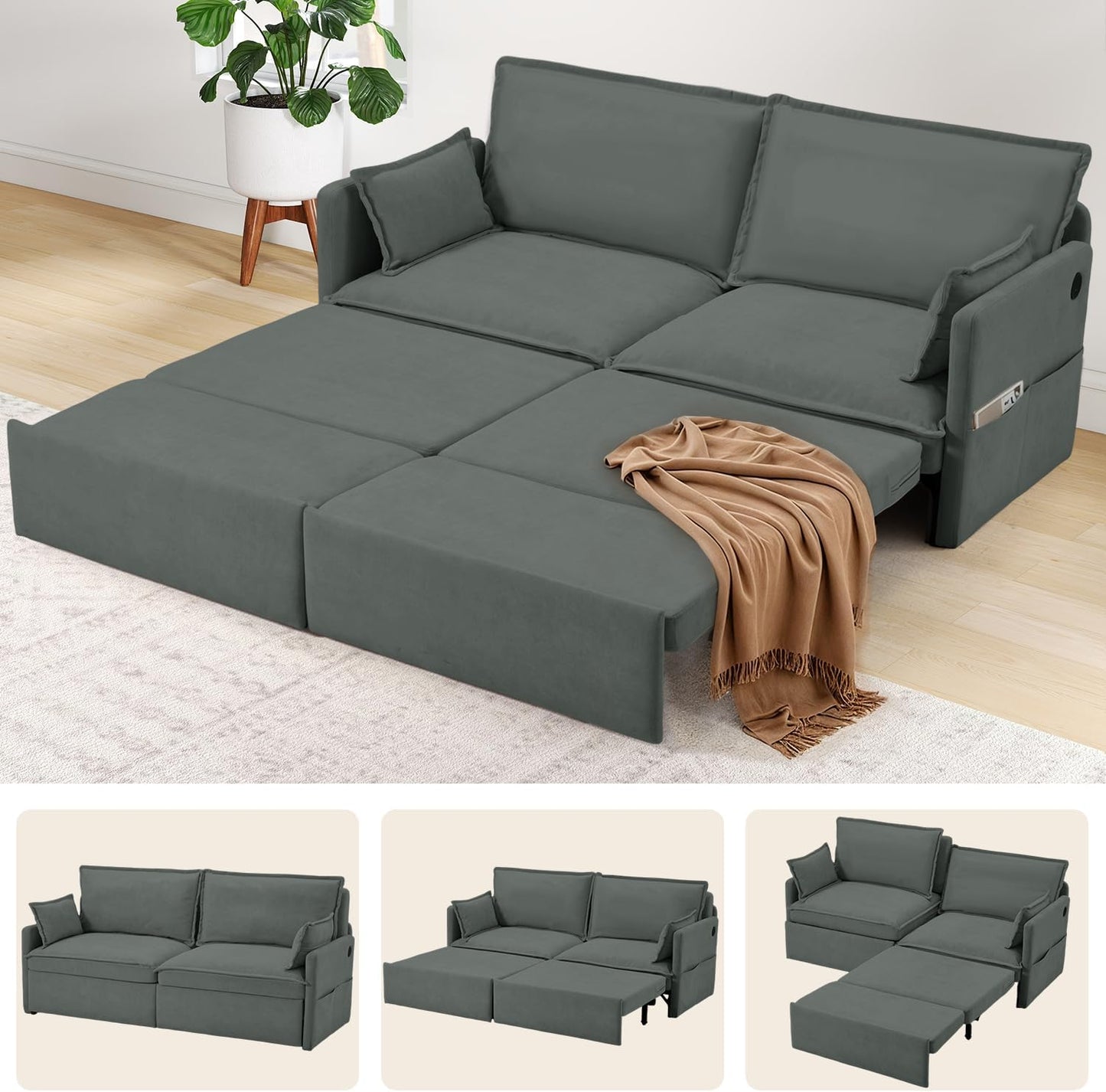 YODOLLA 4 in 1 Sofa Bed Queen, 72" Pull Out Couch Sleeper Sofa Bed