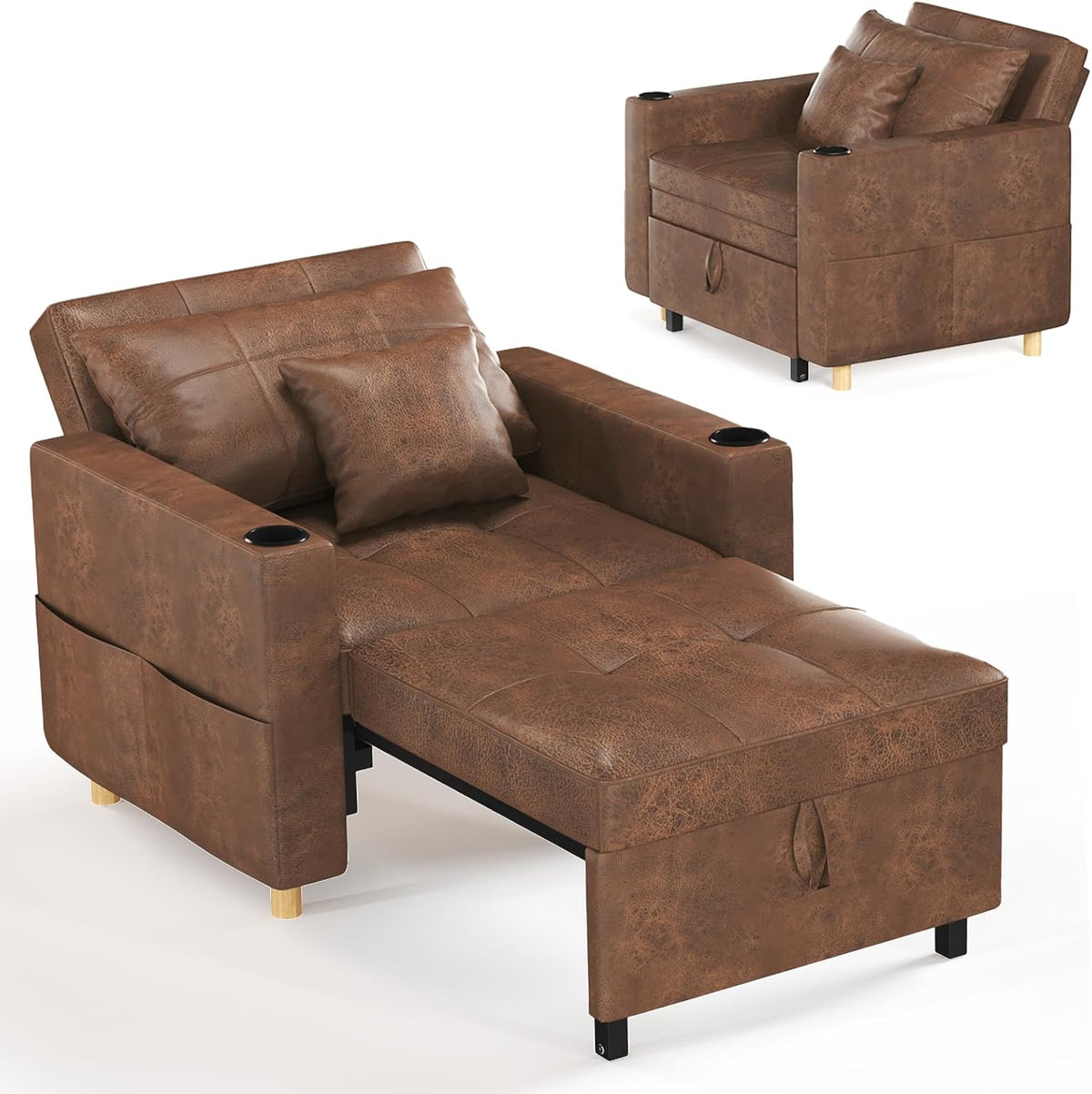 YODOLLA 3-in-1 Sleeper Sofa Bed, 192cm Convertible Single Sofa, Adjustable Armchair