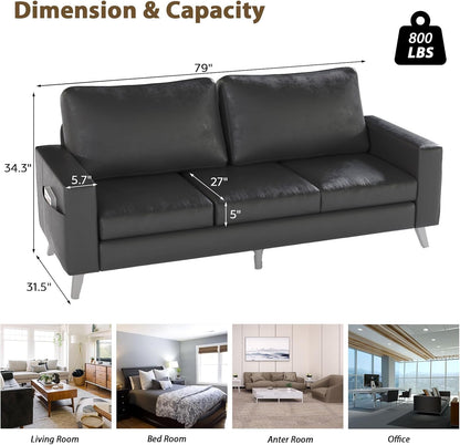 YODOLLA 3 Seater Sofa Faux Leathe rModern Sofa Couch