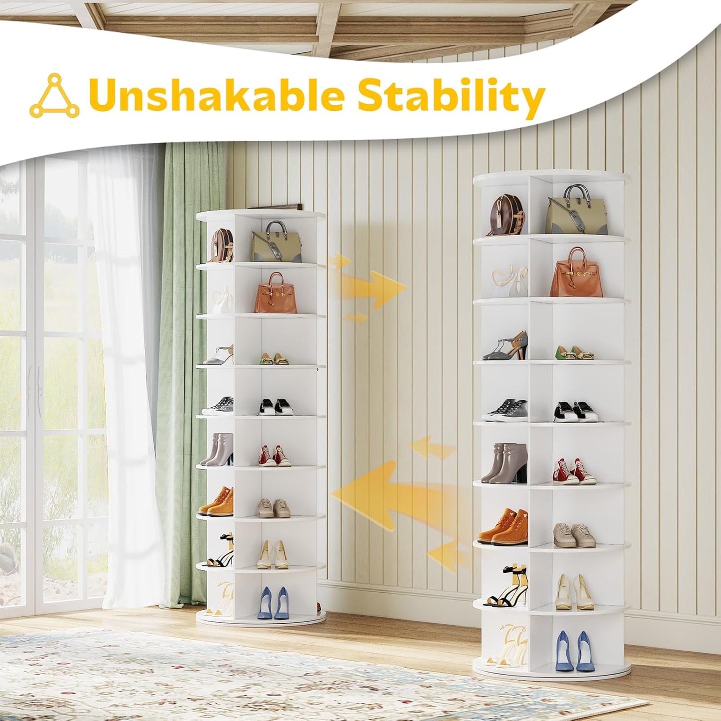 YODOLLA 8 Tier Rotating Shoe Rack, Shoe Tower Organizer, White